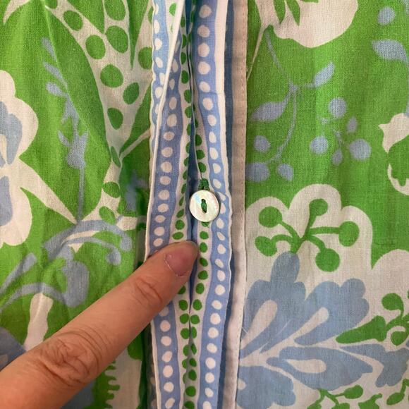 Gretchen Scott Green Blue Button Down Comfy Cozy Shirt Floral Print size Medium - Picture 7 of 12